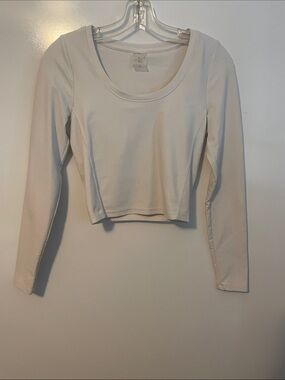 CALIA Women's Ribbed Scoop Neck Long Sleeve Cropped Support Top – Cloud Cover